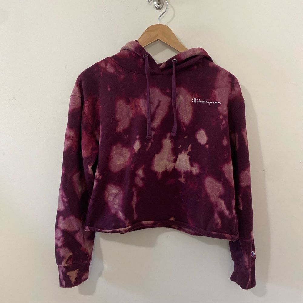 Champion Hoodie Womens M Pink Tie Dye Pullover Logo Streetwear Athletic Y2K